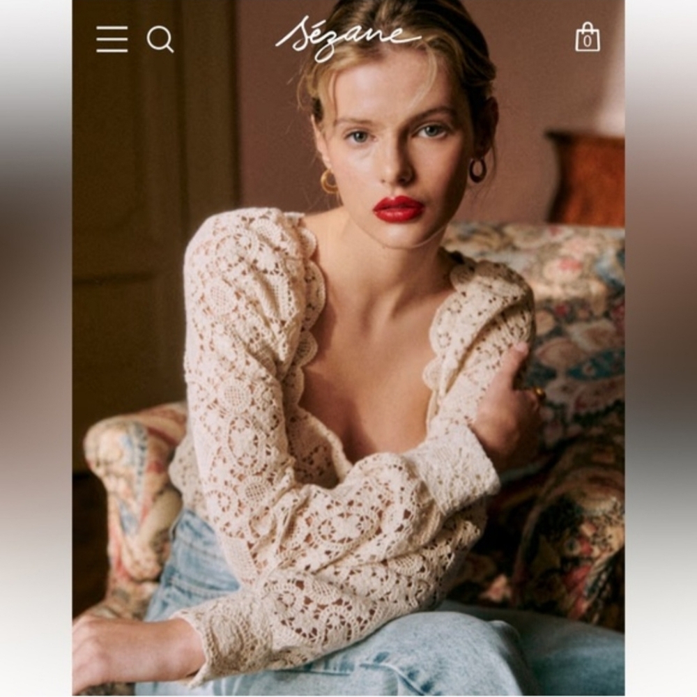 Sézane Alvere Cream Lace Top